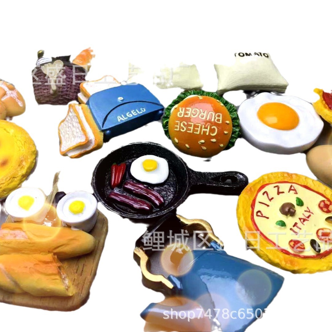 3D Simulated Food Bread Frying Pan Egg Resin Refrigerator Magnet Travel Souvenir Special Price Non-Returnable and Non-Exchangeable