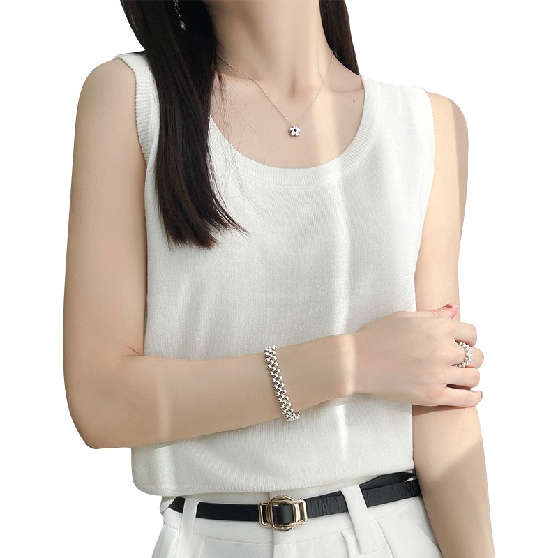 23 Spring/Summer New Women's Mulberry Silk Knitted Vest with Ice Silk Inner Layer, Suitable for Layering with a Blazer, Sleeveless with Side Breast Coverage, Gold Small