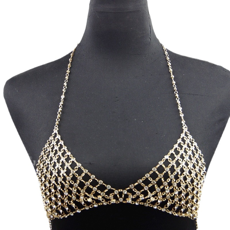 European and American Cross-Border Jewelry Nightclub Style Metal Bikini Body Chain Sexy Cut Out Full Diamond Mesh Micro-Embedded Chest Chain