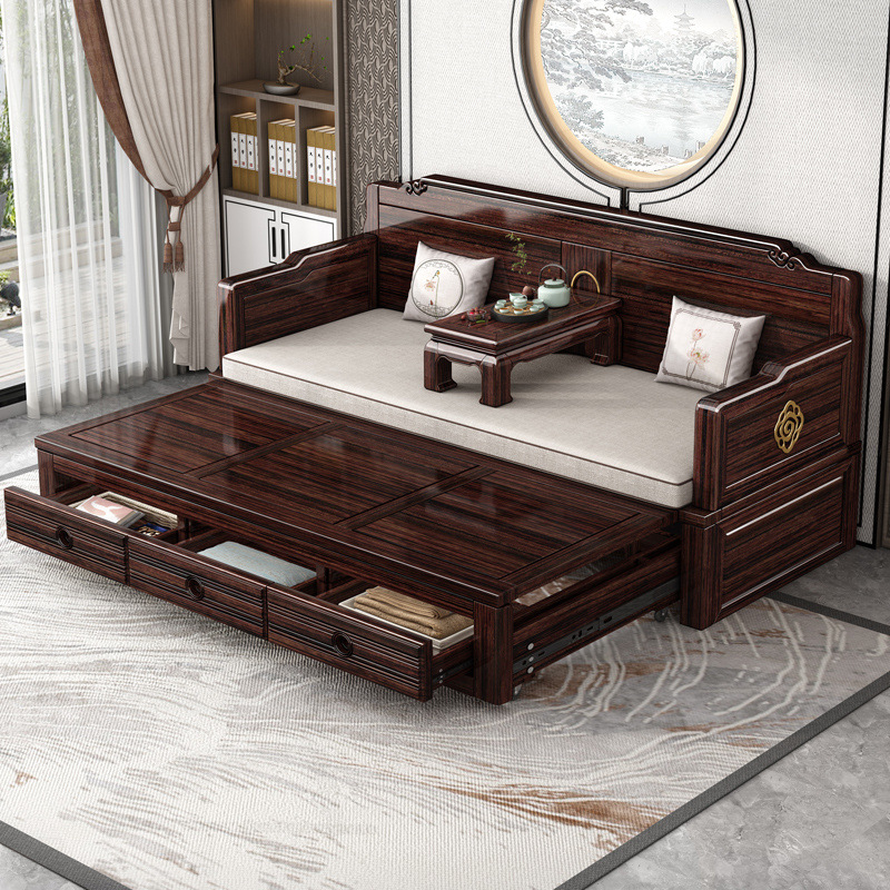 Кровать Лохань из массива дерева, сдвижная, высококачественная, складная диван-кровать, двухцелевое использование, комплект с фиолетовым сандаловым деревом для гостиной