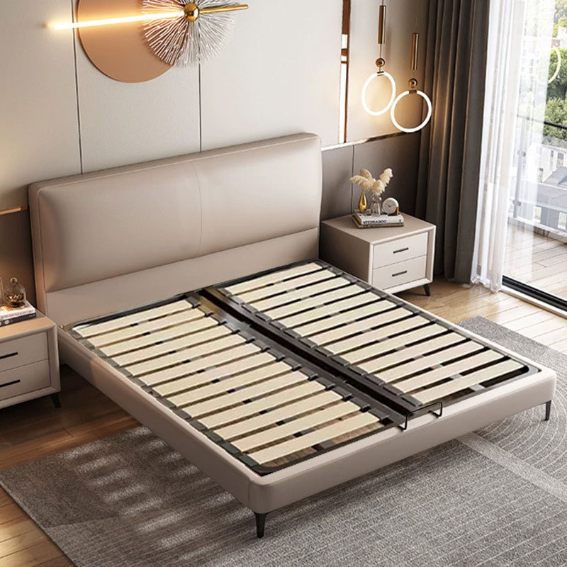 Italian Style Minimalist Leather Bed Modern Simple Light Luxury Leather Bed Double Bed Small Apartment Solid Wood Soft Bag Master Bedroom Leather Art Bed