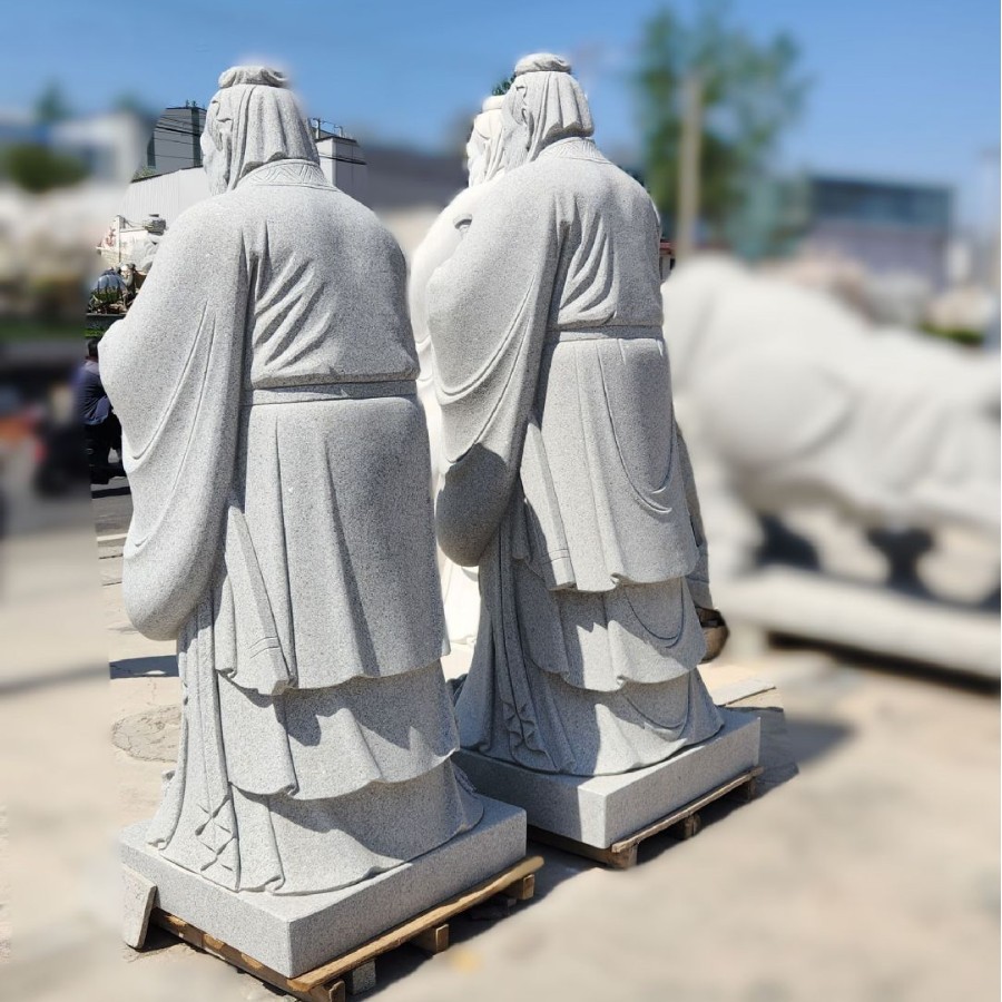 Stone Carving of Confucius, Granite Figure Sculpture, Statue of a Great Historical Figure, Plaza Garden Campus Ornament, Campus Sculpture