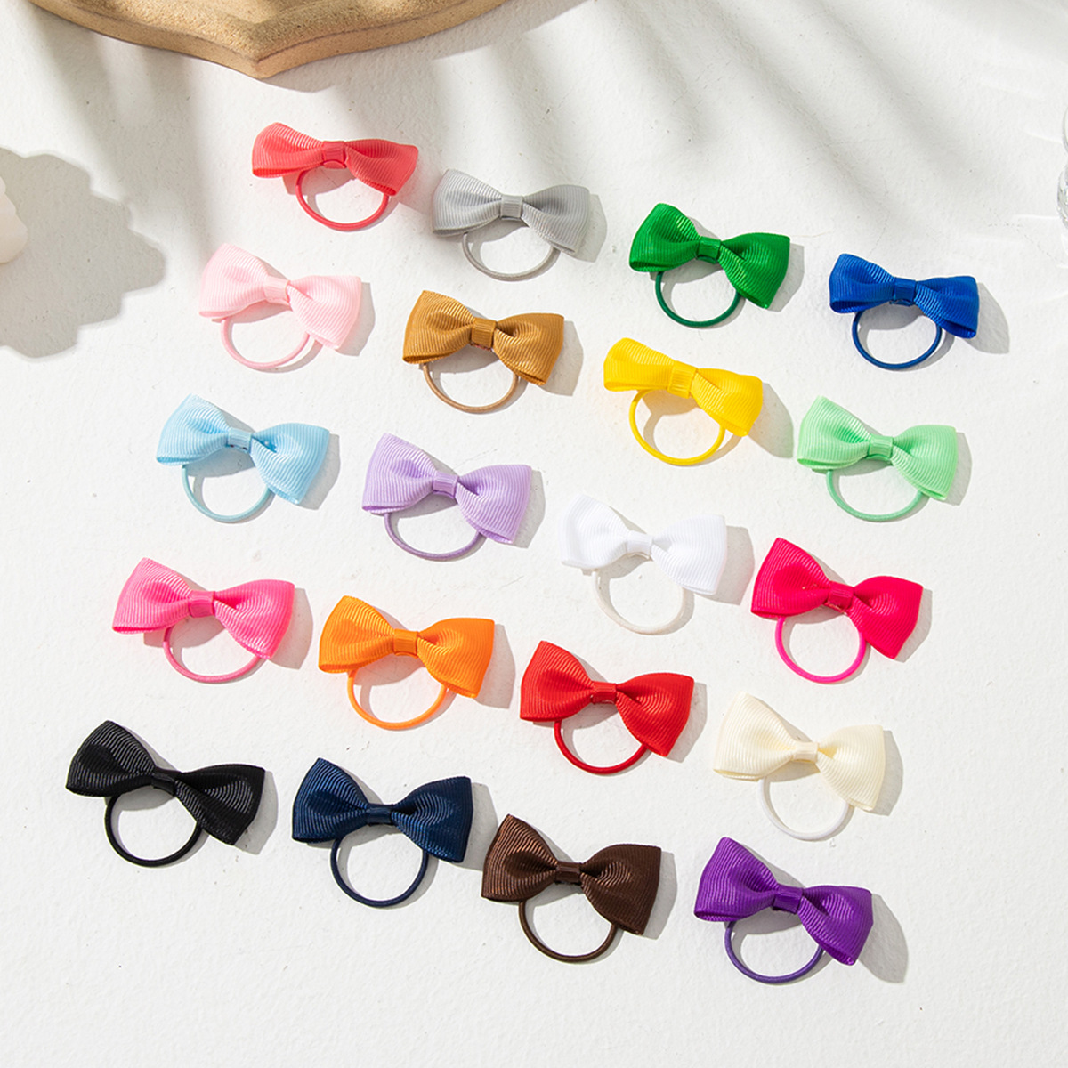 2inch Solid Color Ribbed with Bow Rubber Band Baby Girl Hair Rope Export Cross-Border Flat Knot Hair Ring Headband Hair Accessories