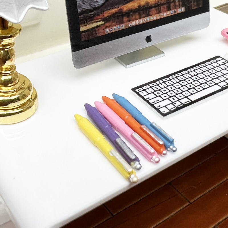 1:12 Doll House Mini Model Study Scene OB11 Props Metal Miniature Ballpoint Pen Color Pen to play house ~