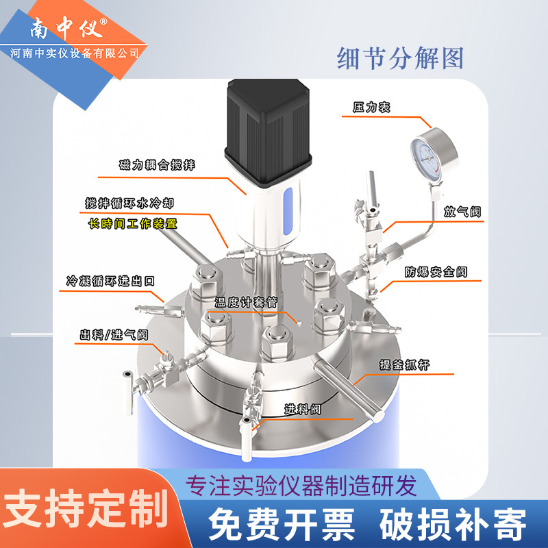 Stainless Steel High-Pressure Reaction Kettle Laboratory Electric Heating High-Temperature High-Pressure Hydrogen Kettle Mechanical Magnetic Stirring Reactor
