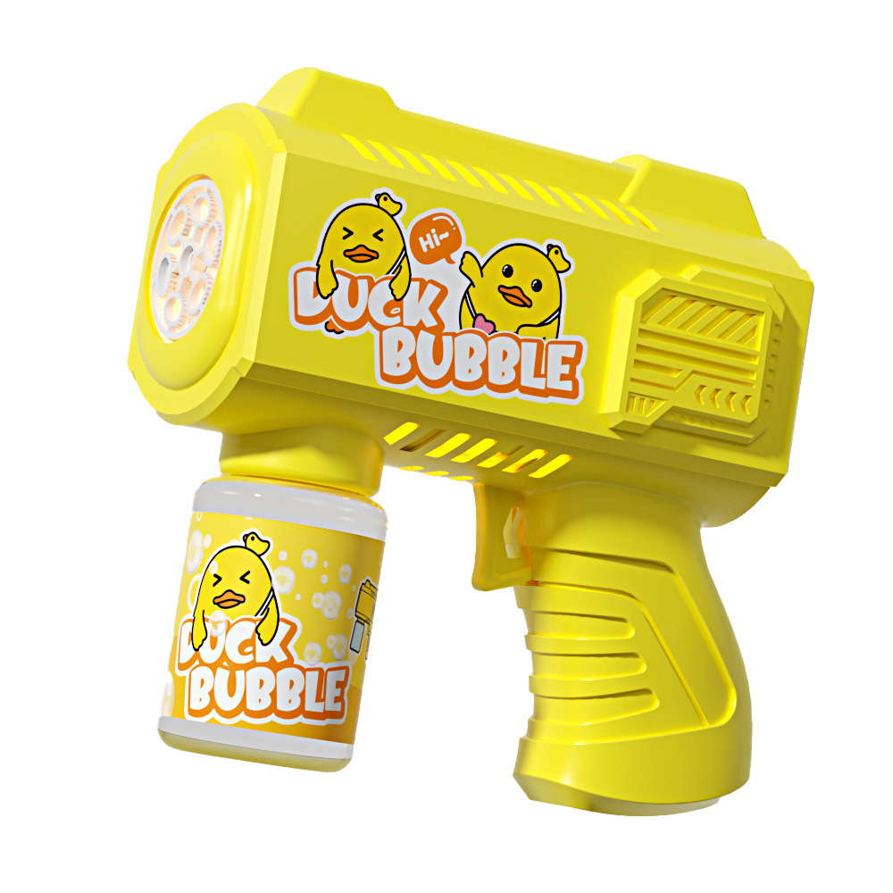 Cute New Little Yellow Duck Fully Automatic Bubble Machine Handheld Bubble Blower Children's Electric Wedding Light-Up Bubble Wand