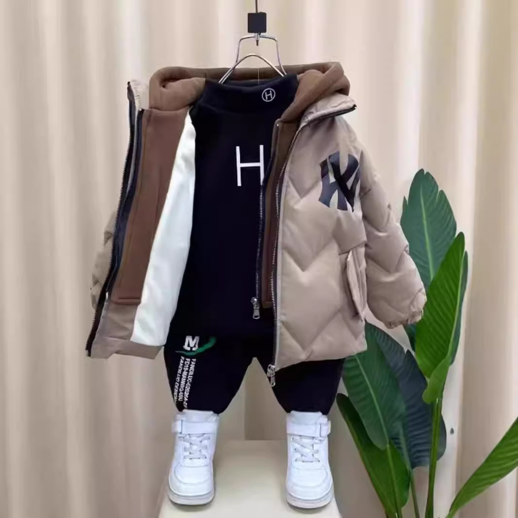 Children's Clothing Boys' Cotton-Padded Jacket 2025 New Fashionable Baby Winter Clothing Fleece-Lined and Thickeneded Kidsren's Trendy Brand Cotton-Padded Winter Outwear