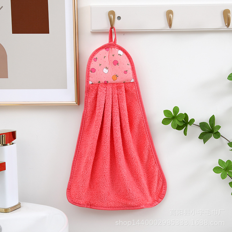 28*38cm dishcloth coral fleece kitchen hanging towel logo printing daily necessities small apple running Jianghu