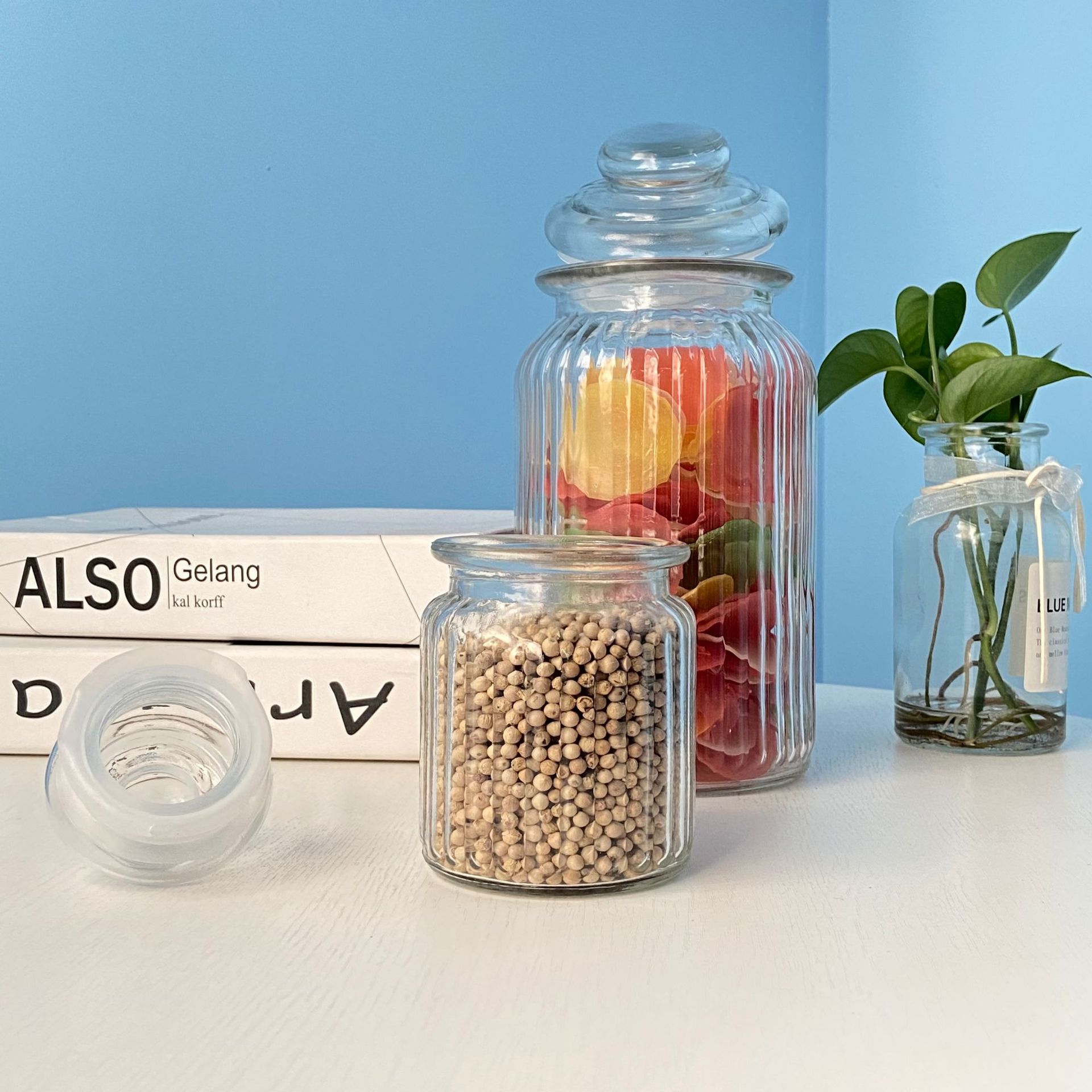 105 Series Straight Vertical Pattern Glass Jar Kimchi Food Storage Round Bottom Sealed Jar Kitchen Storage Storage Jar