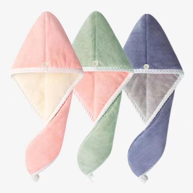 Women's Double-layer Hair Dried Cap Thickened Coral Fleece Soft Water Absorbent Bath Cap Hair Dried Quick Hair Dried Towel for Girls