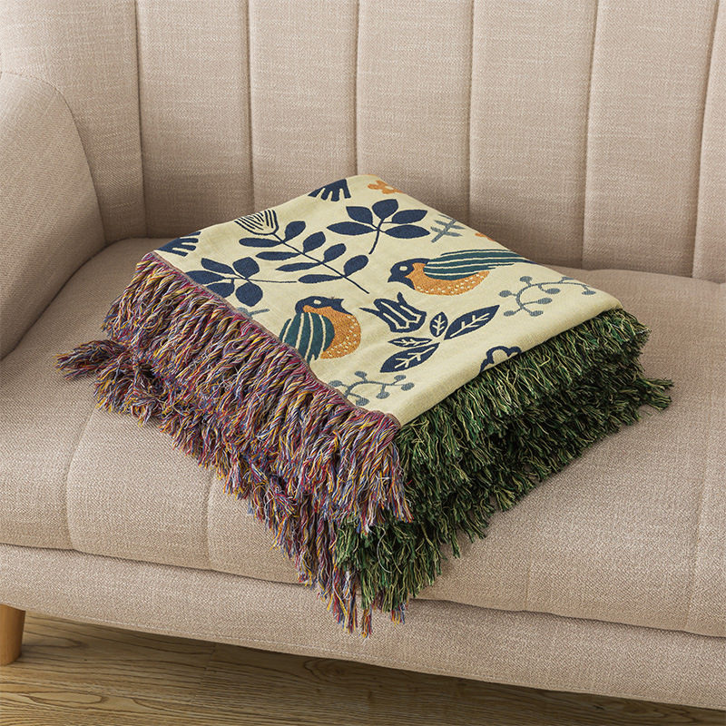 Cross-Border Russian Pure Cotton Gauze Towel with Tassels, Sofa Cover Blanket, European Style All-Season Gauze Blanket