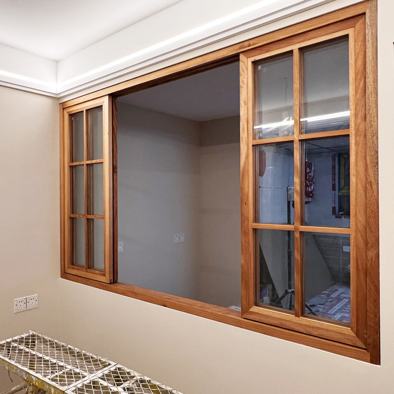 Customized New Chinoiserie Solid Wood Windows, Simple Chinoiserie Lattice Frame Sliding Glass Windows, Simple Left and Right Casement Windows
