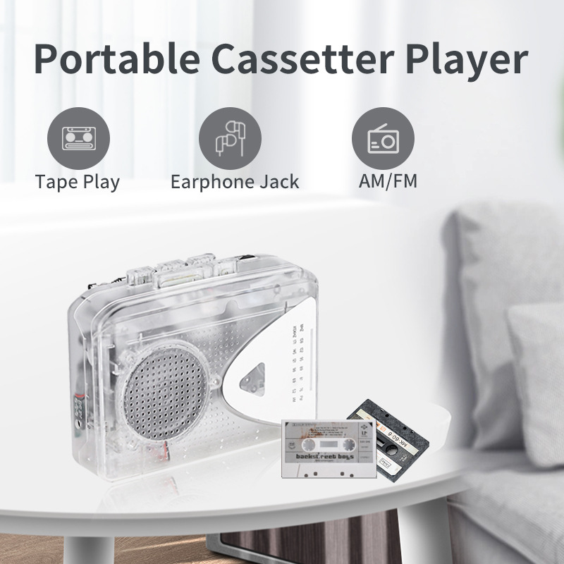 Transparent cassette player tape player stereo player FM/AM radio external speaker tape Walkman