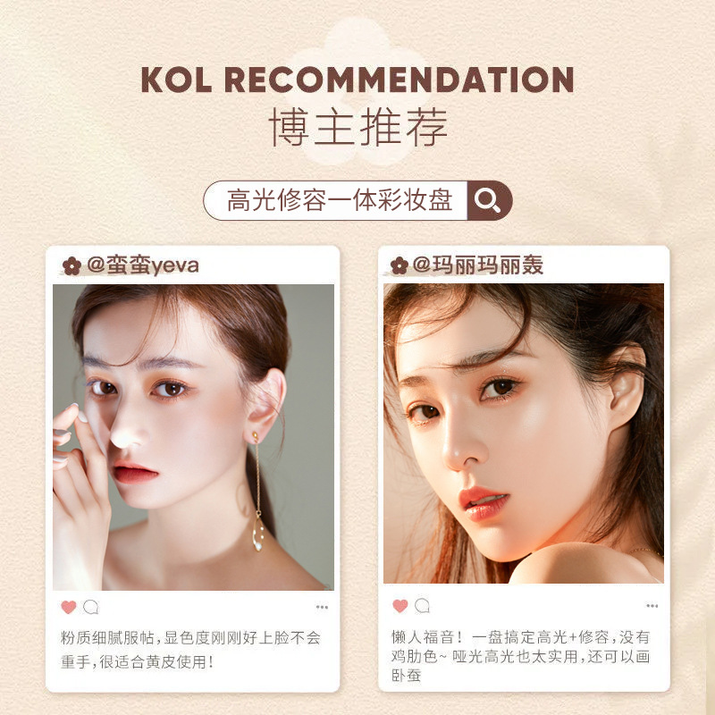 High-Gloss Contouring All-In-One Palette, Blush, Nose Shadow, Eyeshadow, Three-In-One Matte Highlighter, Bilingual for Cross-Border Trade