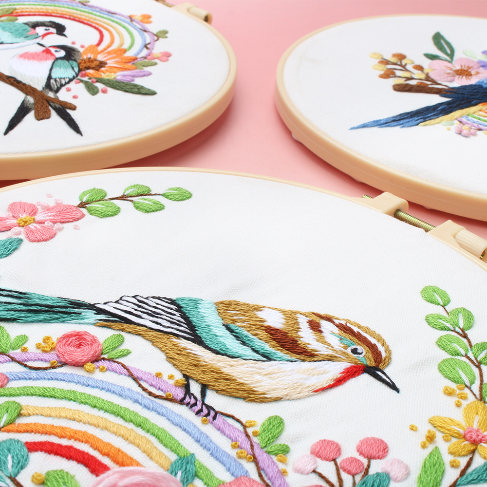 Factory DIY Handmade Embroider Material Package Chinese Style Flower, Bird, Tree and Plum Blossom Embroider Kit Needlework Cross-Border English