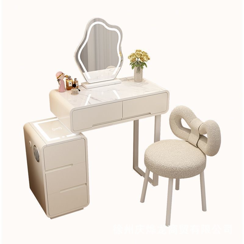 Solid Wood Modern Minimalist Dressing Table for Small Apartments, Cream Style with Smart Cabinet, All Solid Wood Dressing Table