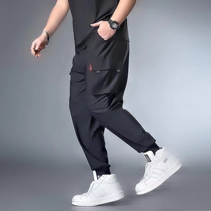 Foreign Trade plus size Thin Overalls Men's Loose Casual Pants Loose Trousers Thin Harlan Pants Sports Pants Elastic