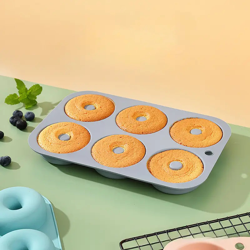 Cross-border Hot-selling Round Hamburger Bread Mold 6 Donuts Household French Bread Baking Pan Mold Easy to Demold