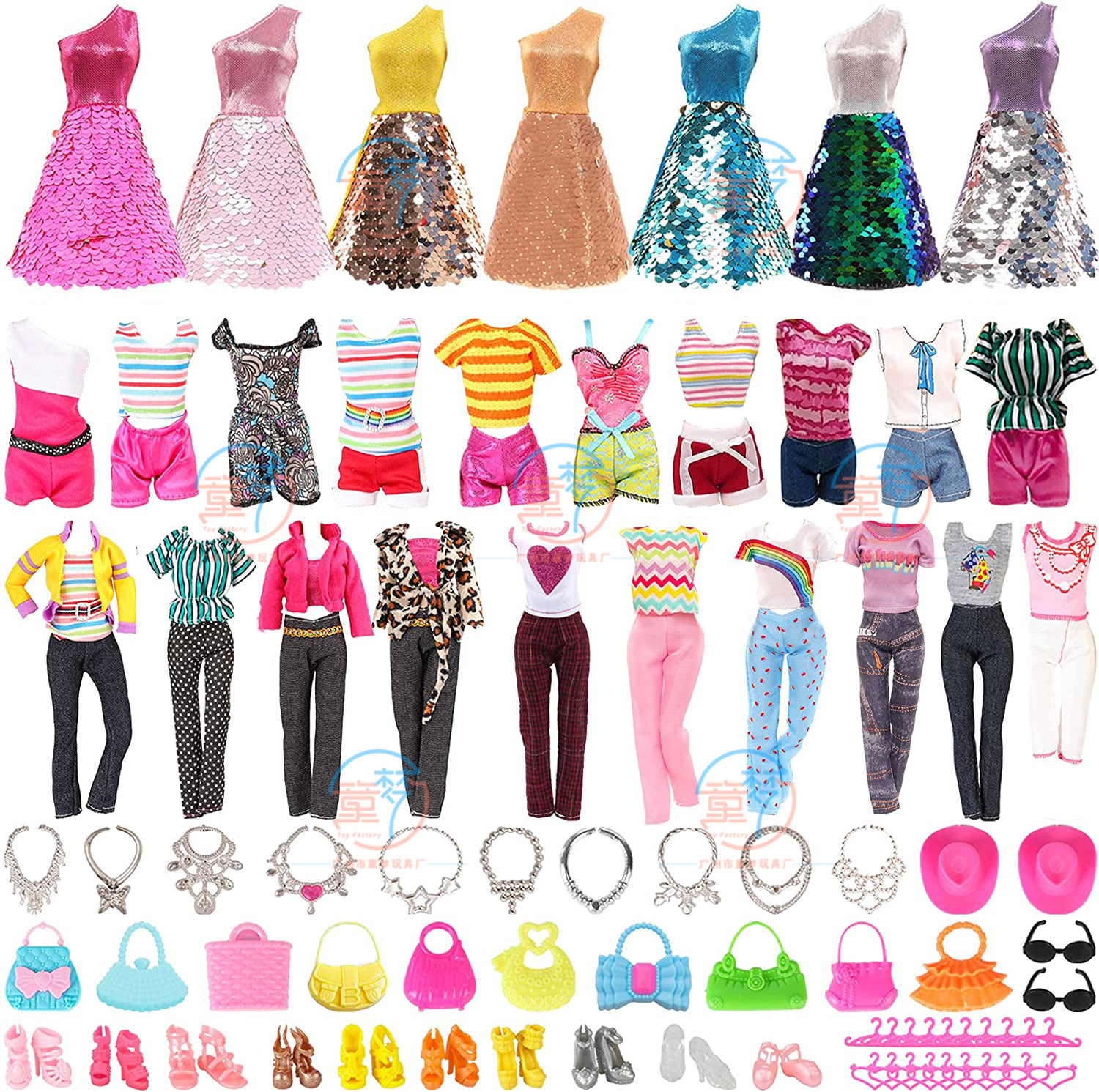 32-Piece Set of Barbie Doll Clothes, Shoes, and Accessories for Girls, Cross-Border Amazon 42Pcs