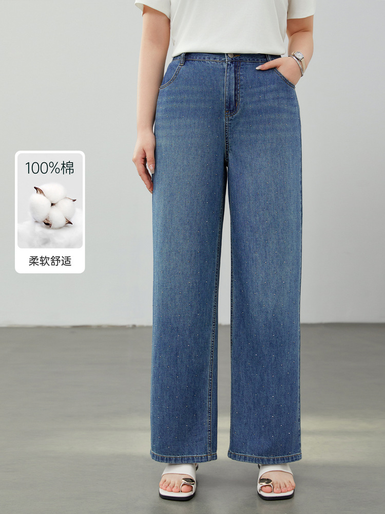 Trendy Design Rhinestone Slimming Comfortable Pure Cotton Jeans Plus Size Women's Clothing for Summer New Style