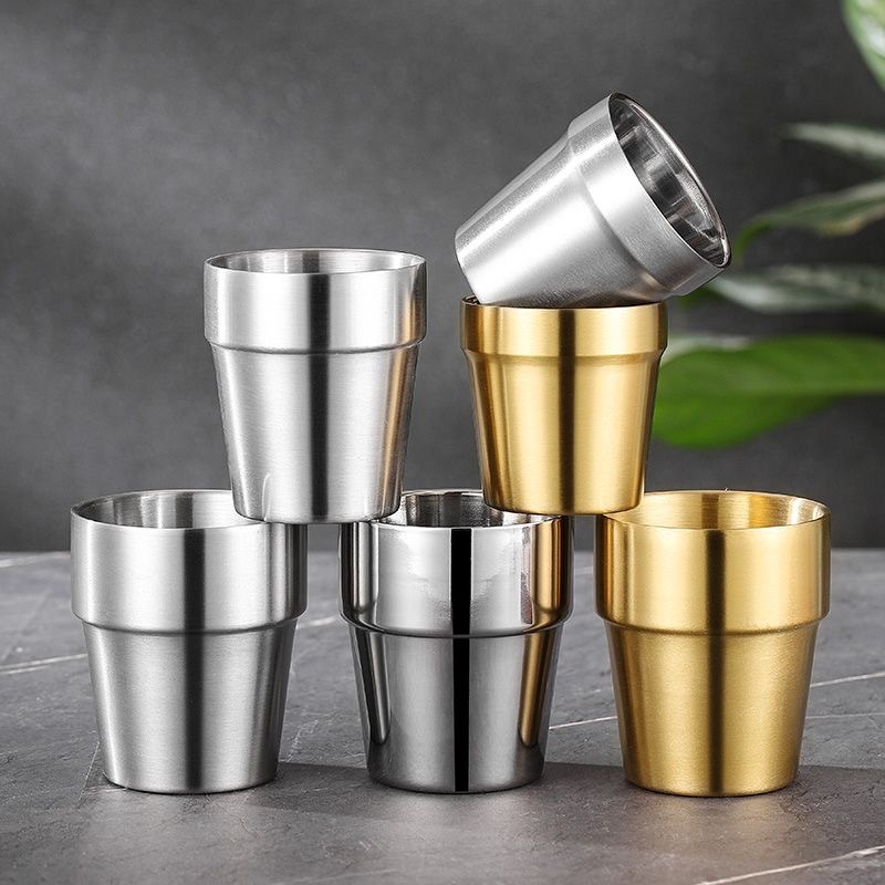 304 Stainless Steel Mark Water Cup Double-Layer Logo Advertising Gift Coffee Cup Beer Cup Kidsren's Mouth Cup Korean Cup