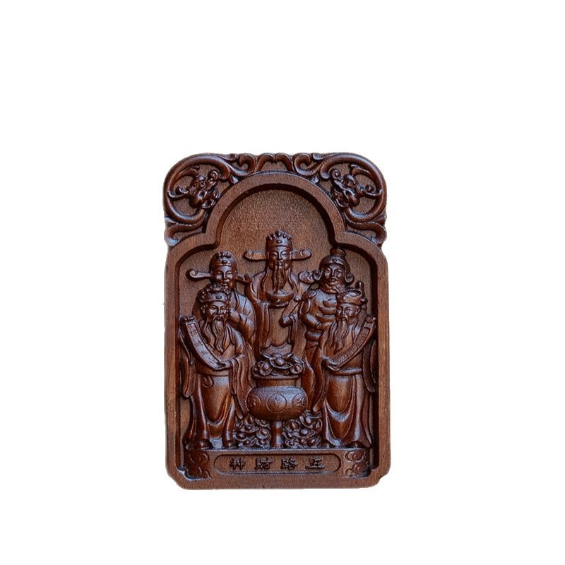 Longhu Mountain Lightning-Struck Jujube Wood Five-Directional God of Wealth Zhao Gongming Wealth Pendant Taoist Double-Sided Carving for Attracting Wealth and Good Fortune