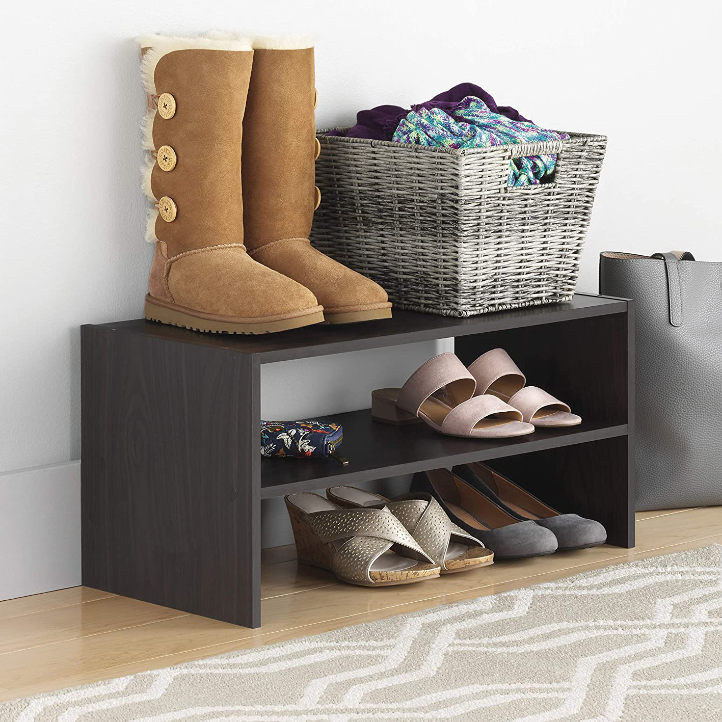 Wooden Shoe Cabinet Simple Double-layer Shoe Storage Rack Home Entrance Door Shoe Cabinet Solid Wood Multi-purpose Shoe Changing Stool