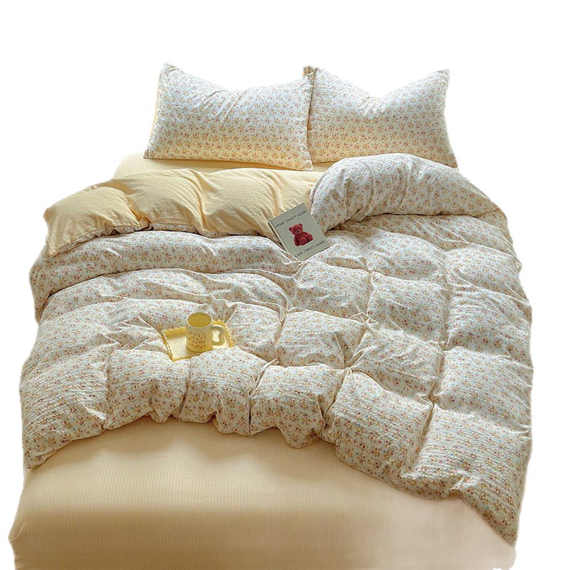 Class A Mother and Infant Grade Bubble Cotton Bed Four-piece Set Wash Cotton Bed Cover Bed Sheet Quilt Cover Student Dormitory Three-piece Set ~