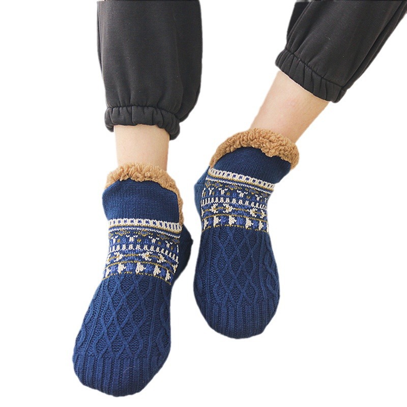 Indoor Home Slippers Socks Men's Floor Socks Knitted Adult fleece-lined Carpet Socks Home Sleep Socks Non-slip