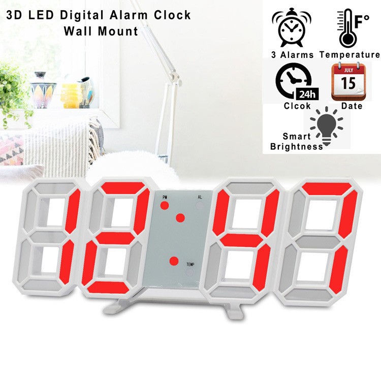 Creative 3D mini clock LED digital clock wall clock desk desk clock electronic alarm clock living room wall clock DIY