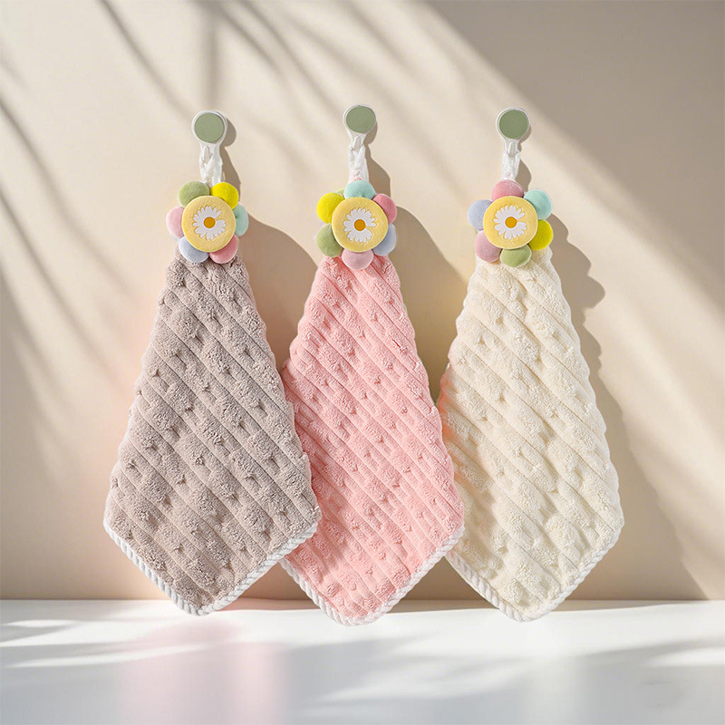 Sunflower Hand Towel Hanging Thickeneded Hand Towel Handkerchief Kitchen Bathroom Hand Washing Absorbent Towel