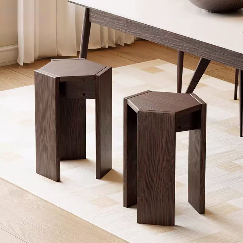 Solid Wood Stool for Home Use, Stackable Combination Hexagonal Stool, Living Room Sofa Side Table, Nordic Simple Dining Table Stool, Low Stool