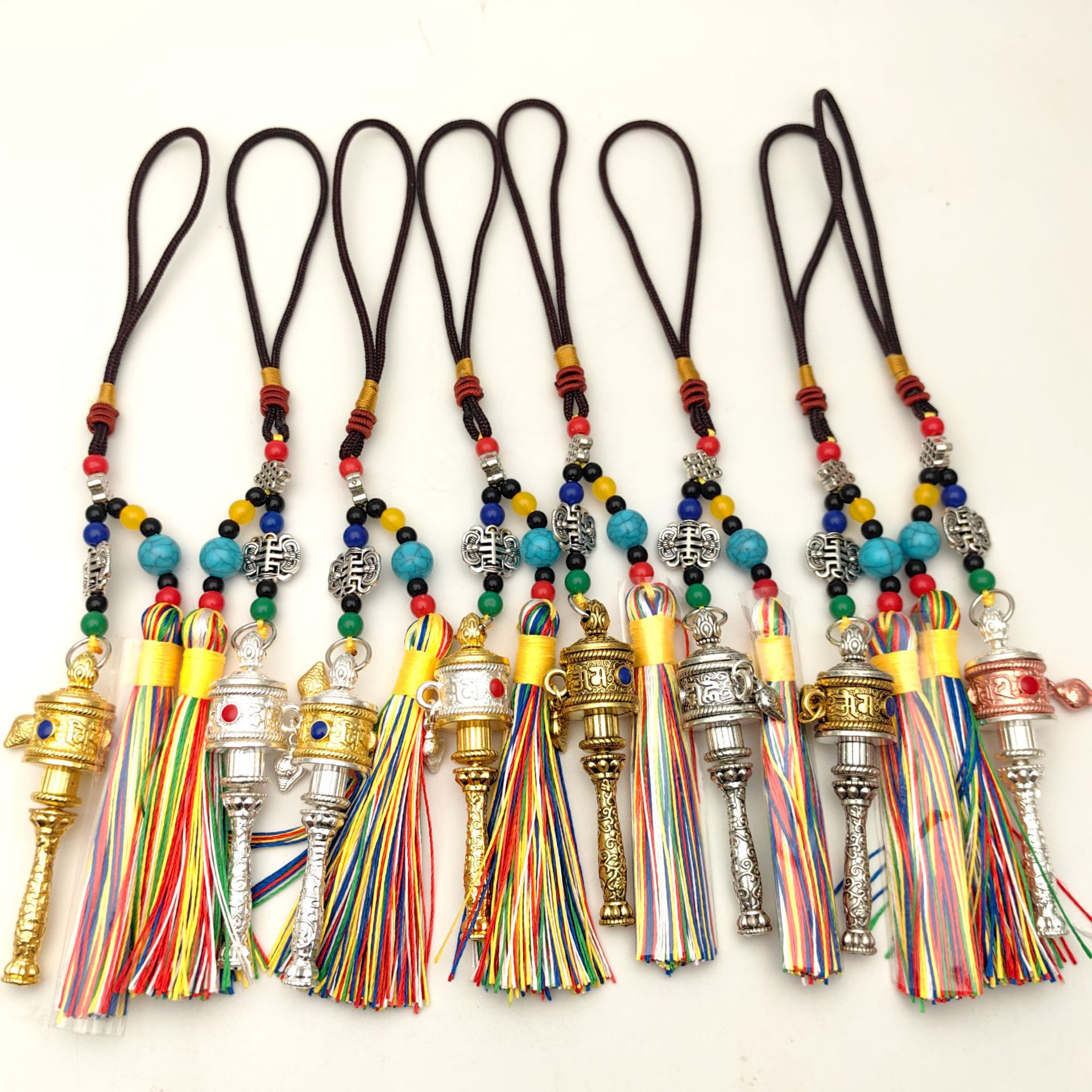 Xizang Prayer Barrel Luggage Pendant Six-Character Mantra Stunninglyseed Colorful Tassel Car Pendant