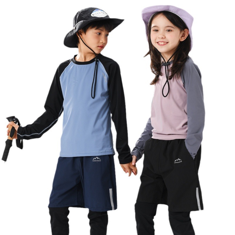 2025 Spring and Summer New Sports Raglan Contrast Color Quick-Drying Long Sleeves