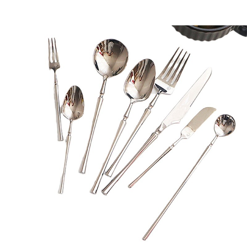 Nordic ins304 bar stainless steel tableware set cutlery small waist PVD bright gold plated knife fork spoon