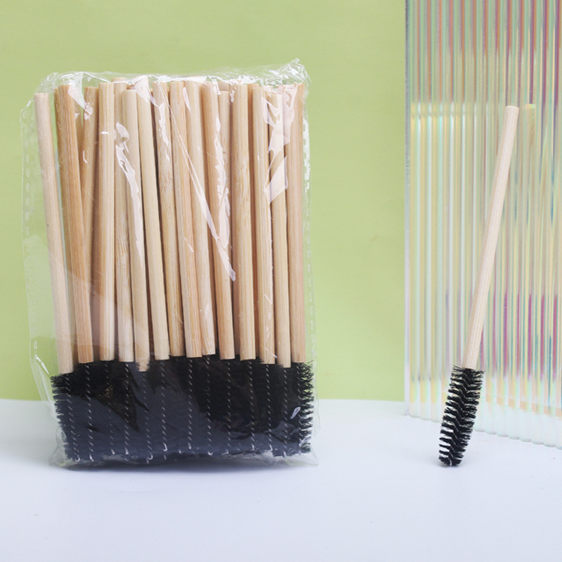 Nylon bamboo mascara brush mascara roll bamboo handle mascara brush bamboo pole mascara brush 50 a pack factory wholesale