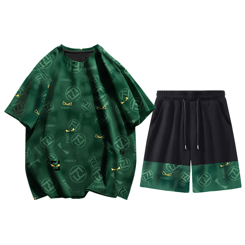 RT0515 Short Sleeve-RDK0915 Shorts Green Bottom F Eyes Short Sleeve Shorts Versatile Casual suit