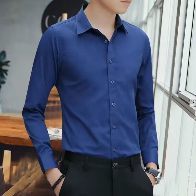 Summer White Shirt Men's Long-sleeved Shirt Slim-fit Korean-style Youth Solid Color Short-sleeved Shirt Men's Business Work Clothes