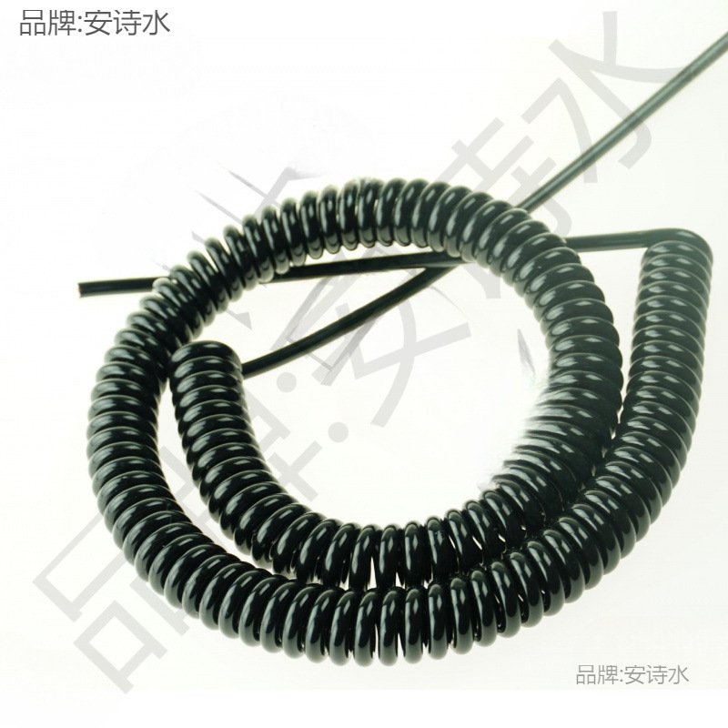 Spring Wire 2-Core 3-Core 4-Core Pu Telescopic Spiral Cable National Standard Copper Core Cable Black High Elastic Power Cord