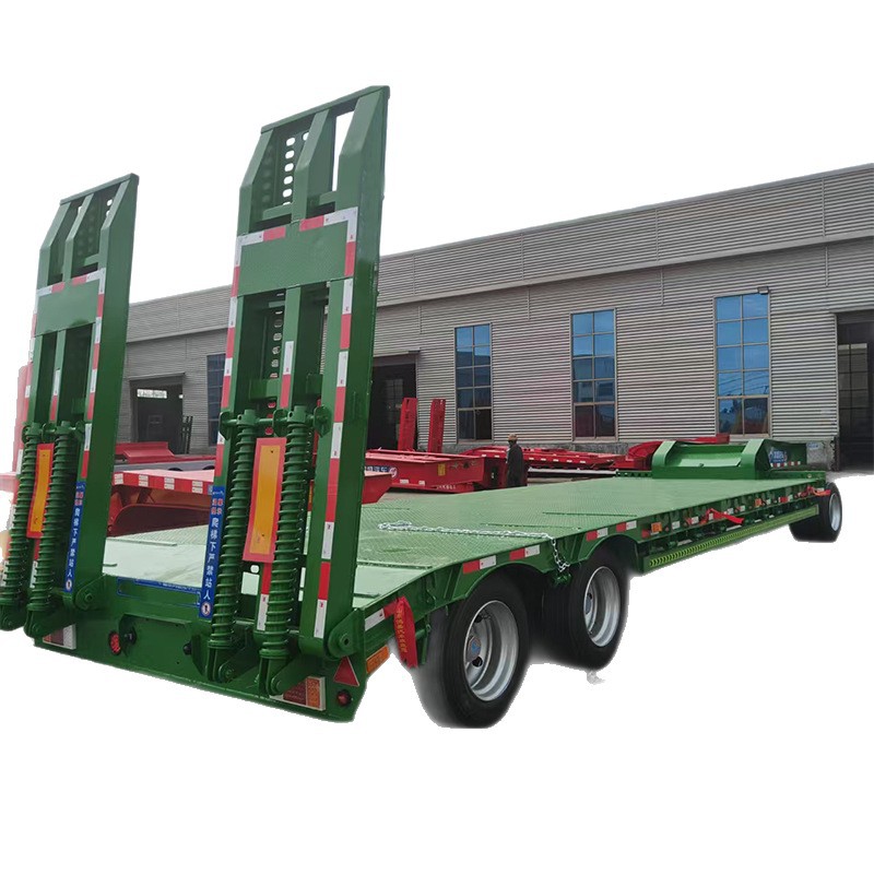 Large Piece Transportation Low Deck Semi-Trailer Tractor Trailer Telescopic Flatbed Trailer Hydraulic Heavy Engineering Machinery