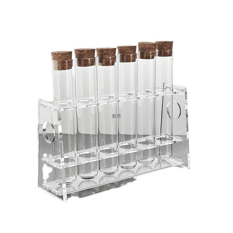 Package 6Pcs 20/25/30*150 Glass Test Tube with Wooden Stopper + Single Row 6 Holes Glass Test Tube Rack