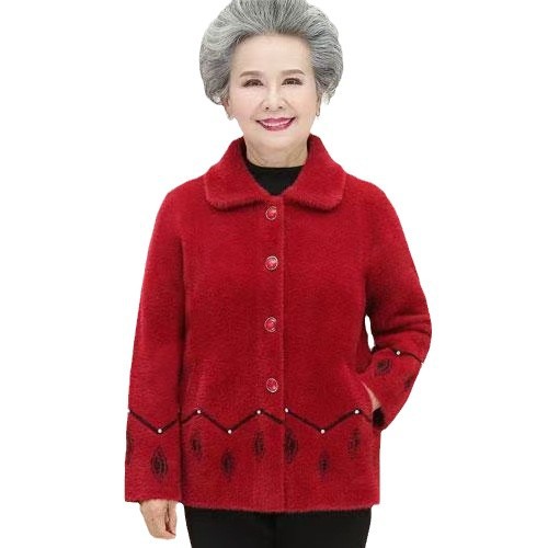 Mother's Woolen Coat for Middle-Aged and Elderly Women, Autumn and Winter Faux Mink Velvet Top for Seniors, Grandma's Thickened Warm Coat