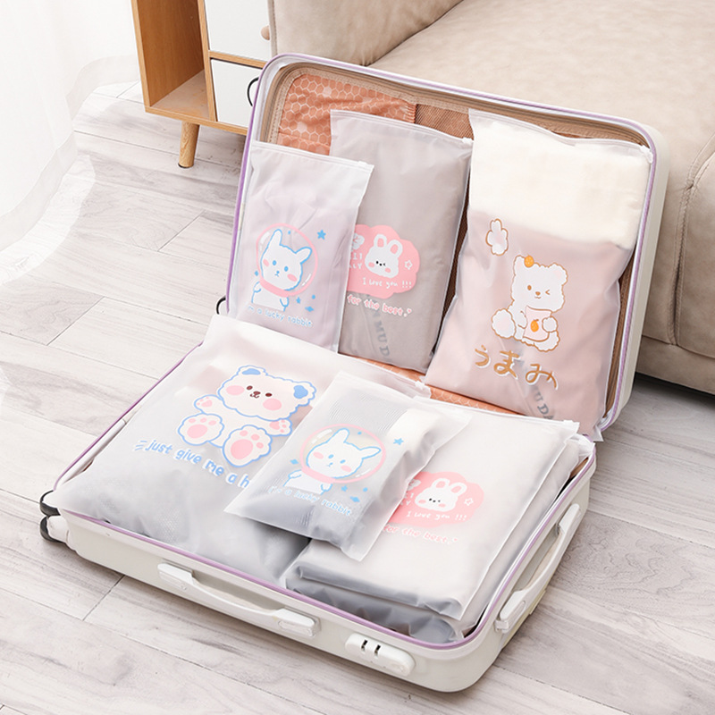 Clothes Storage Bag Kindergarten Travel Underwear Socks Zipper Bag Cartoon Transparent Frosted Clothing Packaging Bag Cute