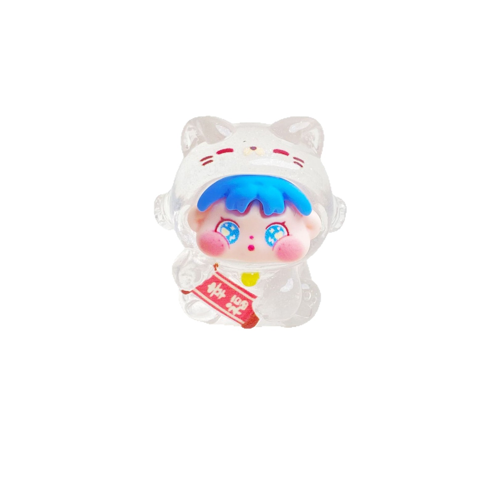 New Transparent Lucky Cat Girl Resin Cute Cartoon Small Ornaments Live Broadcast Blind Box Doll DIY Wholesale