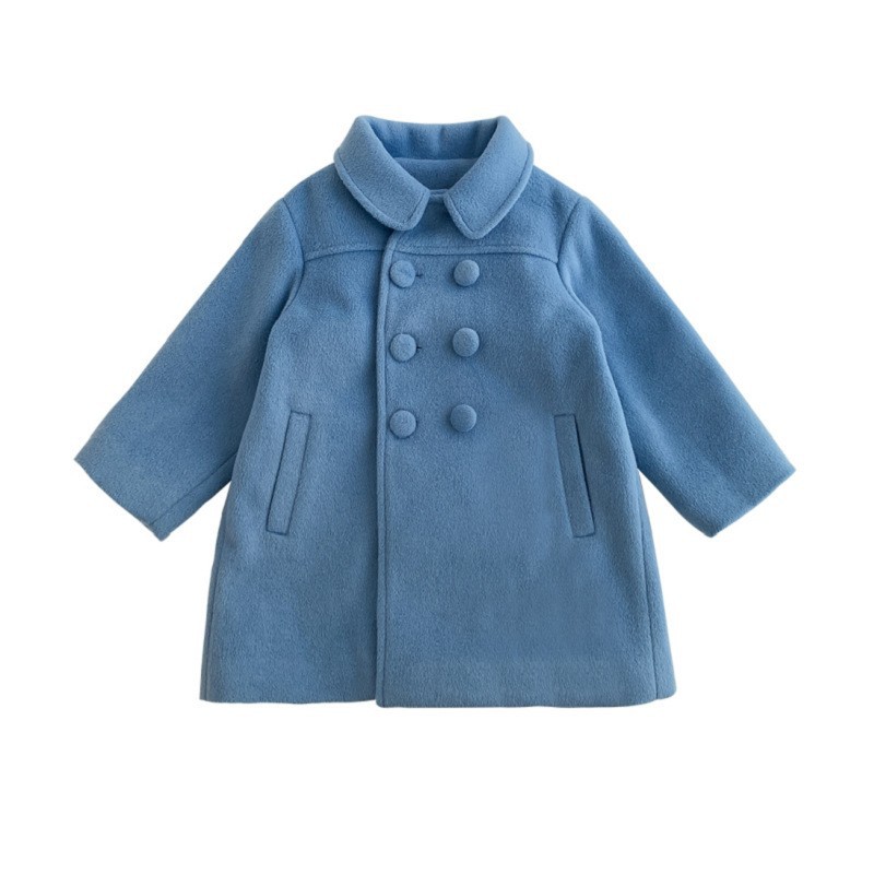 Korean Style Fashionable Children's Coat Winter Mid-Length Girls' Padded Thick Double-Breasted Woolen Coat Wholesale