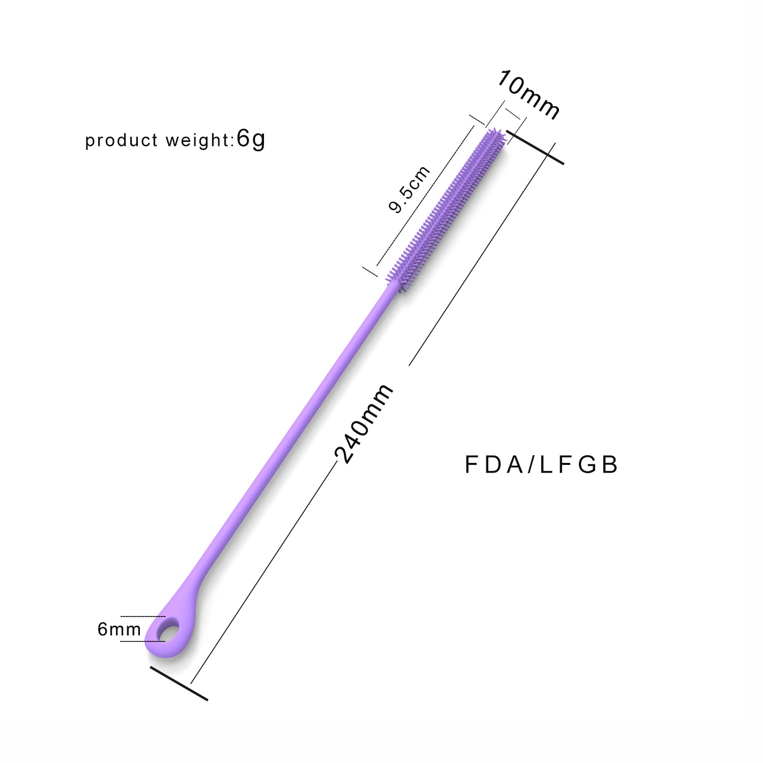 FDA Baby Food Grade Silicone Bottle Cleaning Brush 10mm Glass Tube Brush Nipple Brush Straw Cleaning
