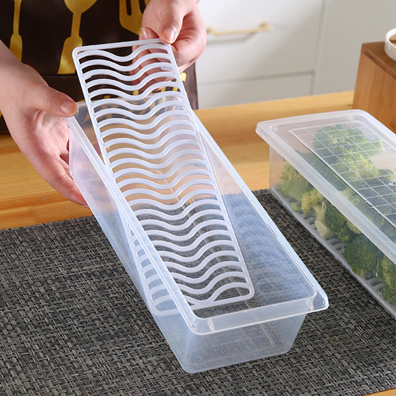 Kitchen Refrigerator Freezer Storage Box Rectangular Transparent Food Preservation Box Plastic Sealed Drain Storage Box with Lid