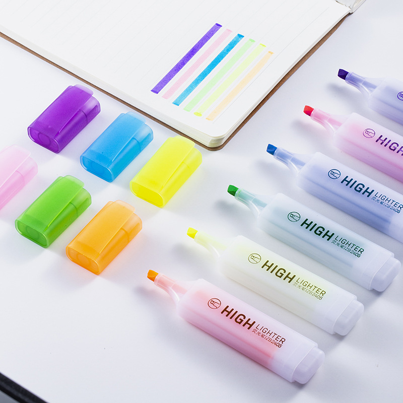 Косая головка флуоресцентного маркера, 6 цветов, большая емкость, маркер для студентов, оптовая канцелярия