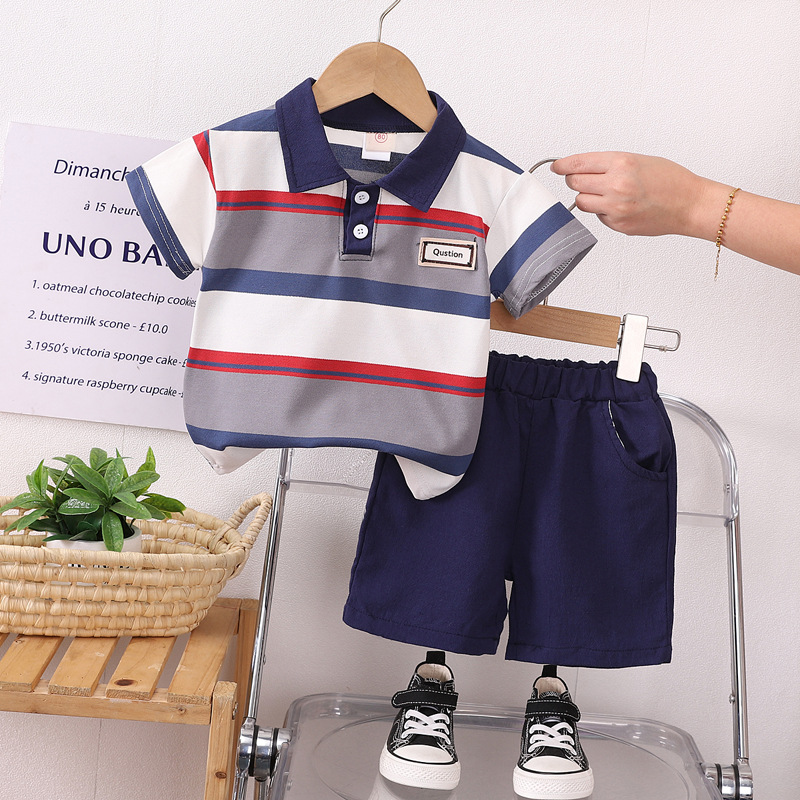 0-4 years old children's short sleeve suit boys summer striped polo shirt baby boys' T-shirt Southeast Asia cross-border delivery