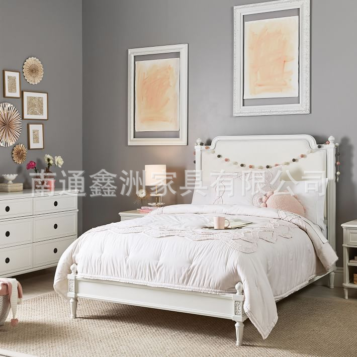 American Style Solid Wooden Bed Light Luxury Modern 1.8 m Double Bed Homestay Master Bedroom Big Bed High-end French Wedding Bed Princess Bed